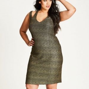 NWT 20W CITY CHIC PLUS SIZE GLITTER BODYCON GOLD